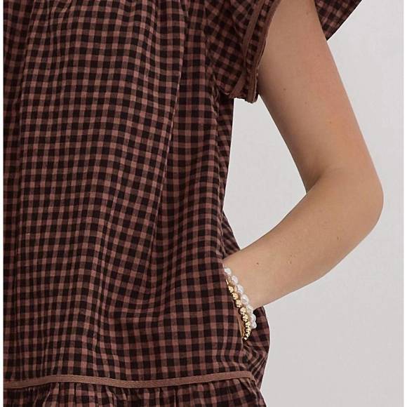 NEW ENTRO gingham mini dress in brown - Picture 4 of 4